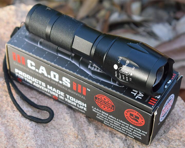 CAOS Black Tactical LED Torch with Nylon Belt Pouch