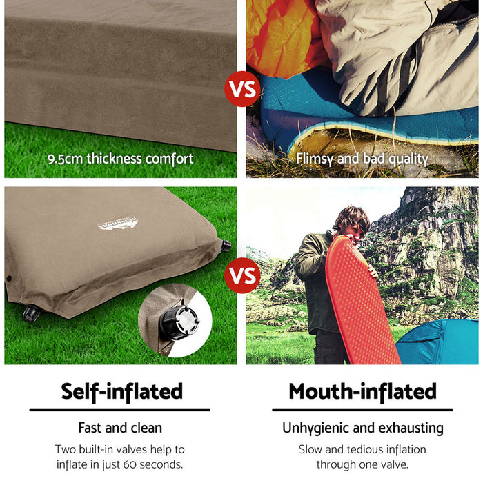 Weisshorn Self Inflating Mattress Camping Sleeping Mat Air Bed Single Coffee