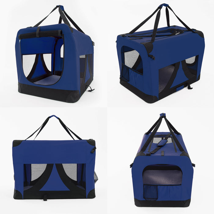 Portable Soft Dog Cage Crate Carrier L BLUE