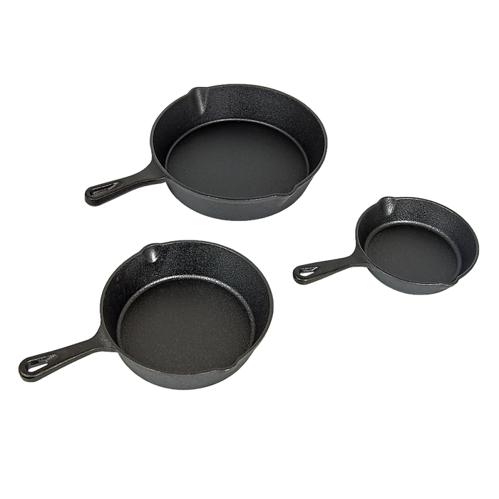 Pre Seasoned Cast Iron Skillet Fry Pan Set 3 Pcs Frying Pan Set