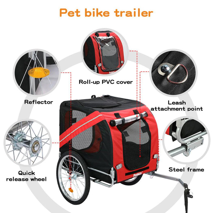 PaWz Pet Trailer Bike Foldable Pet Trailer Outdoor Cycling With Sunroof